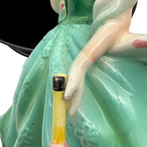 Vtg Rubens Blonde Lady Planter Figurine 583 Green Dress Pink Parasol USA Ceramic - Picture 8 of 11